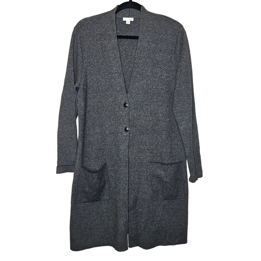 J Jill black Grey Long Cardigan 2 button Duster knit sweater sz M